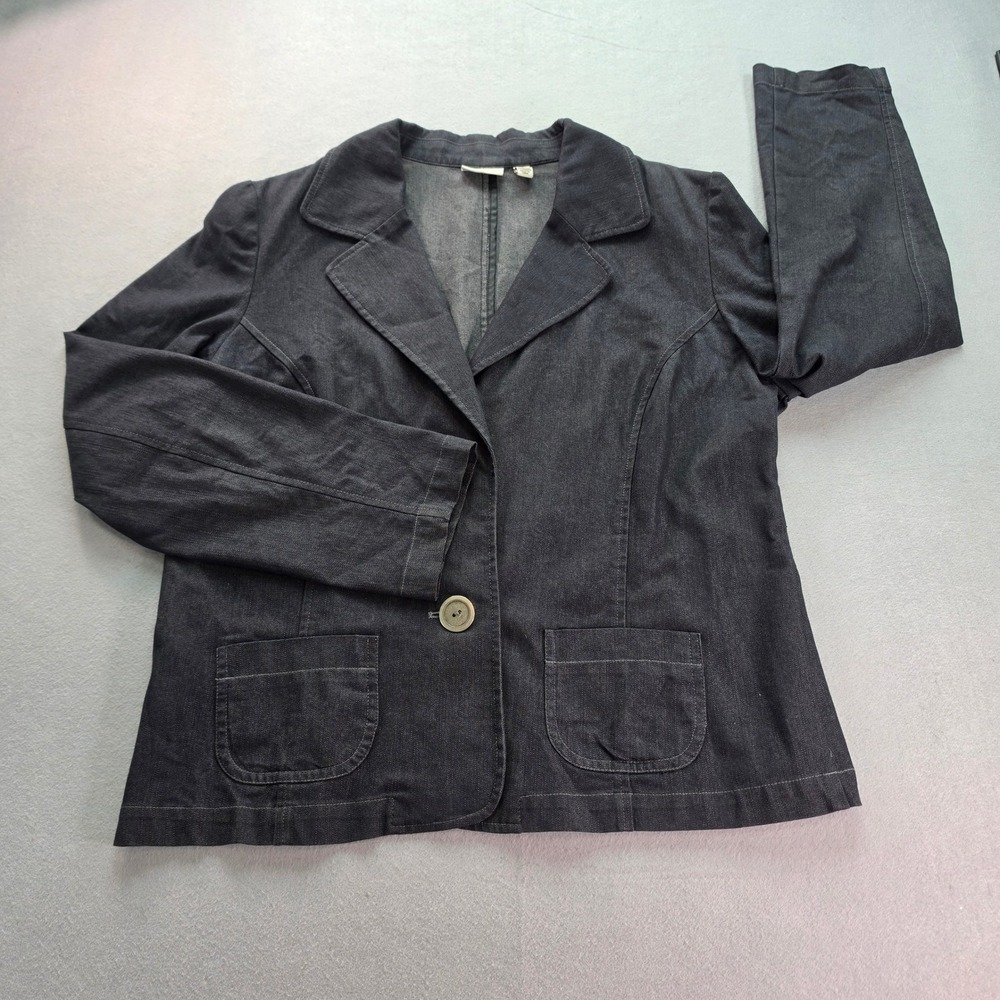 Kim Rogers Dark Wash Denim Blazer Jacket Women 12 Classic Casual Chic